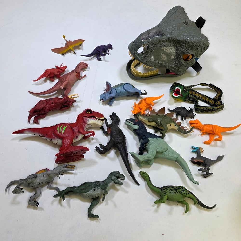 Mattel Dinosaur Toy Lot Jurassic World Blue Raptor Mask T-Rex Figures 18pc Set